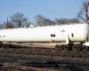 An oversized tank car with an extra large load capacity.