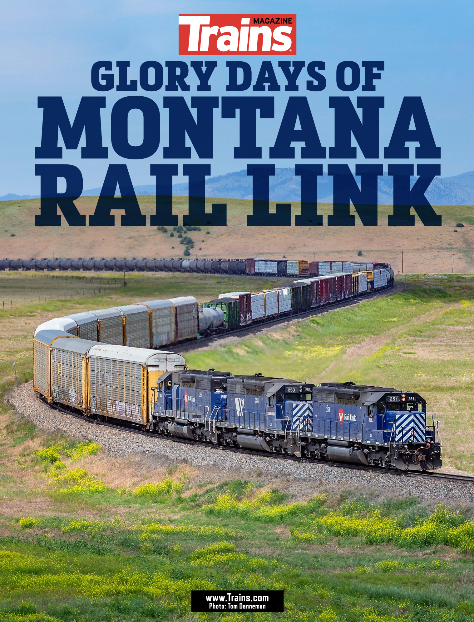 Cover of PDF: MRL locomotives lead a train through an S curve under blue skies in a flat area.