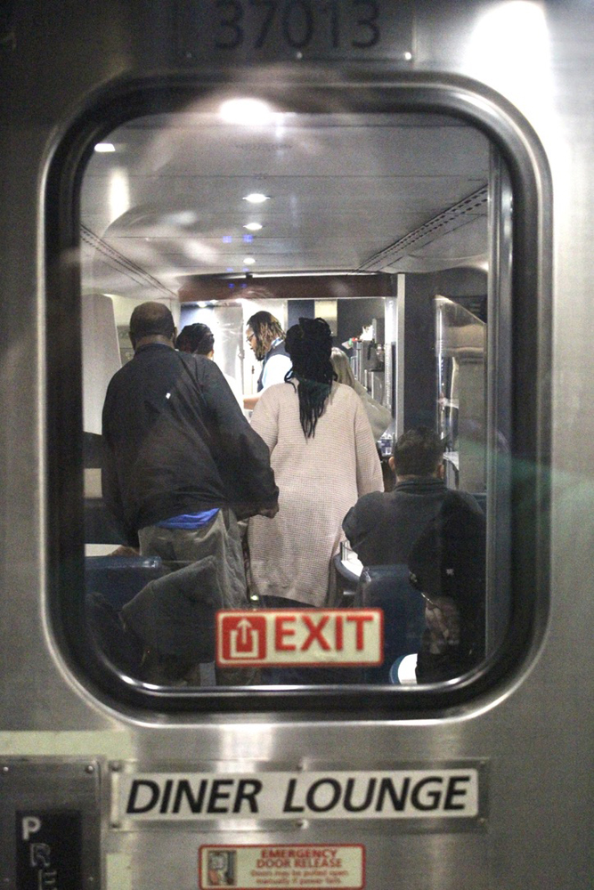 View through window into cafe car