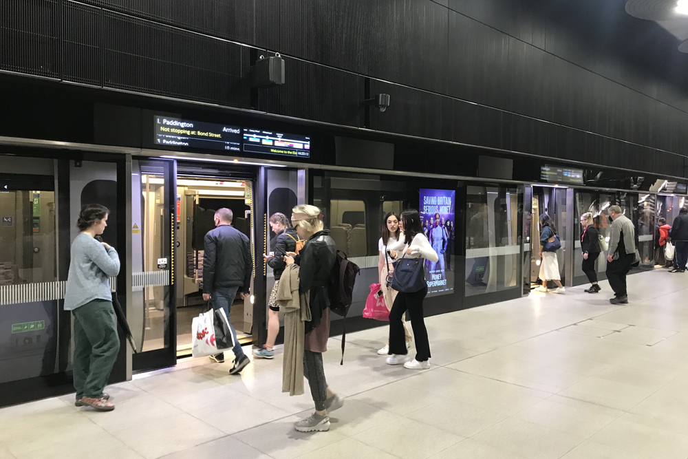 Train at station with platform doors