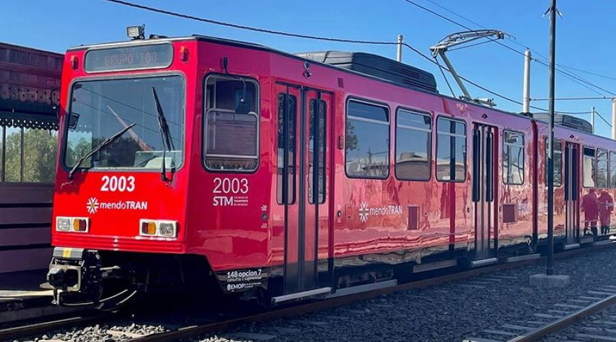 Red light-rail train