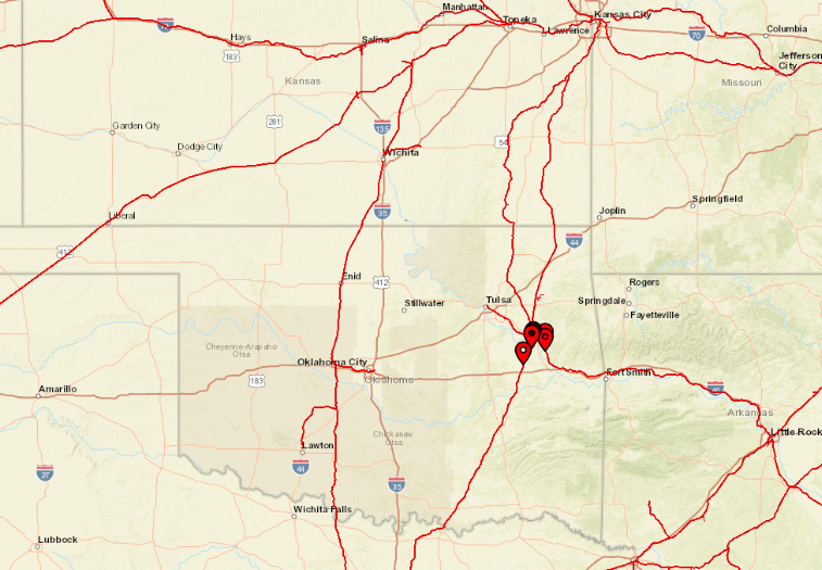 Map showing location of Union Pacific line washouts