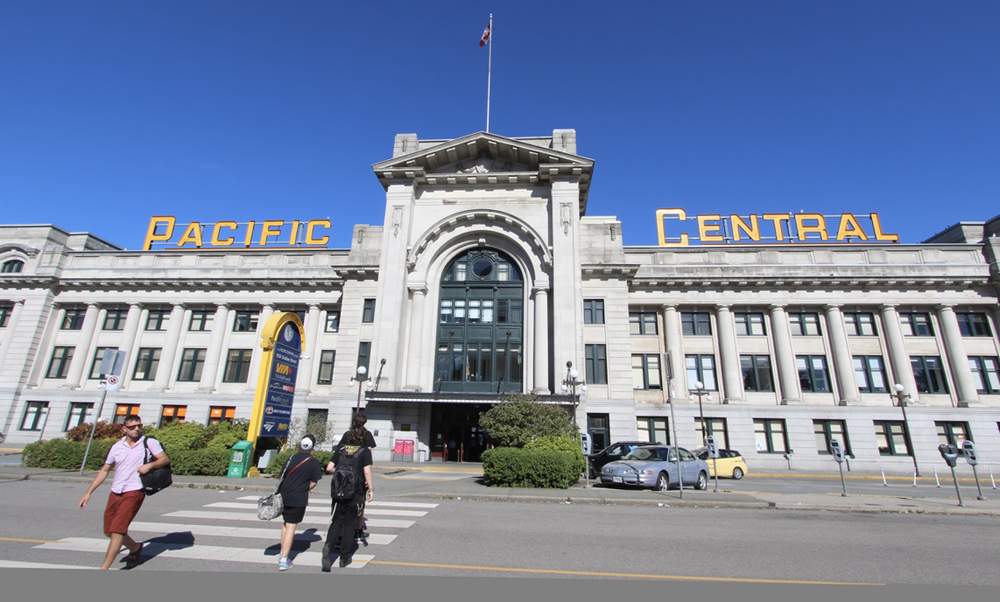 Outside of large, ornate passenger station