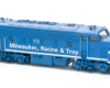 HO scale cab unit painted blue with white graphics.