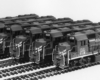 Black-and-white photo of six HO scale locomotives.