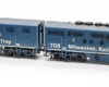 MR&T dark blue diesel locomotives: Photo of dark blue four-axle road unit on white background