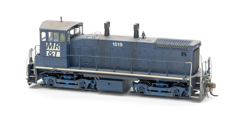 Dark blue end-cab switcher on white background