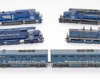 MR&T Jenks Blue locomotives: Photo of six HO scale diesel locomotives on white background