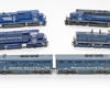 MR&T Jenks Blue locomotives: Photo of six HO scale diesel locomotives on white background