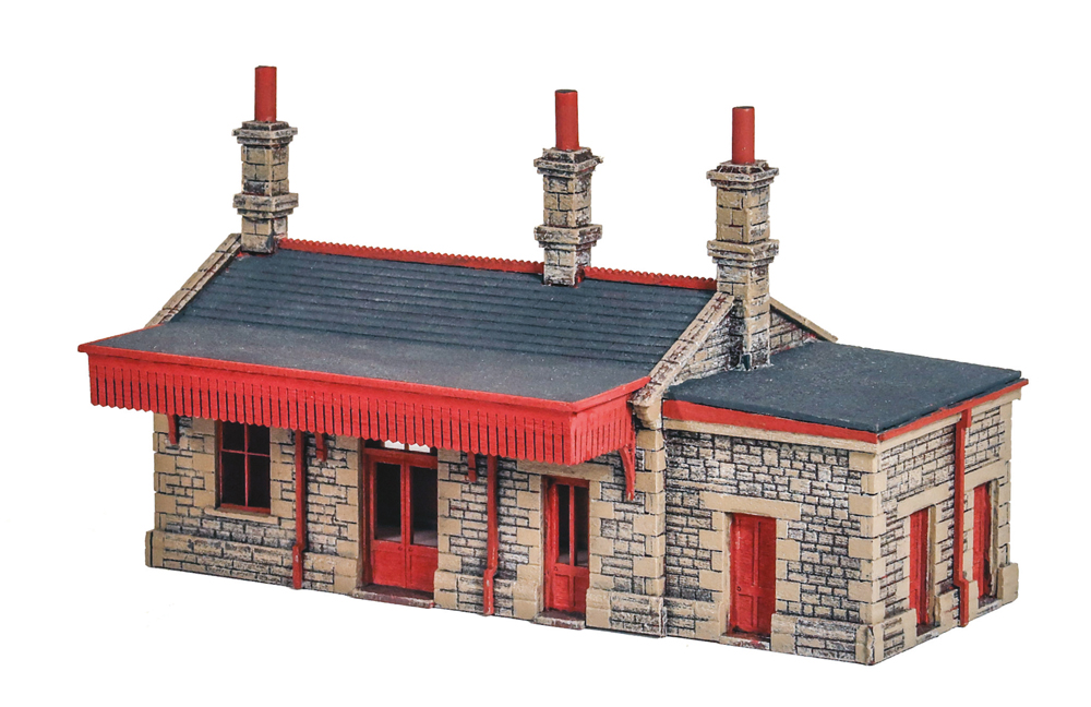 Photo of TT scale brick station on white background