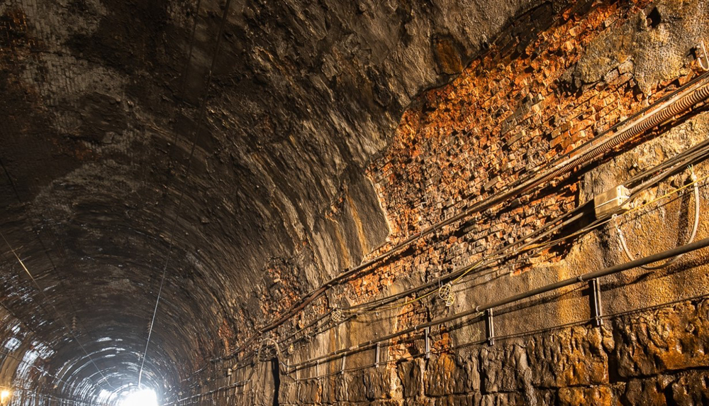 Brickwork inside railroad tunnel