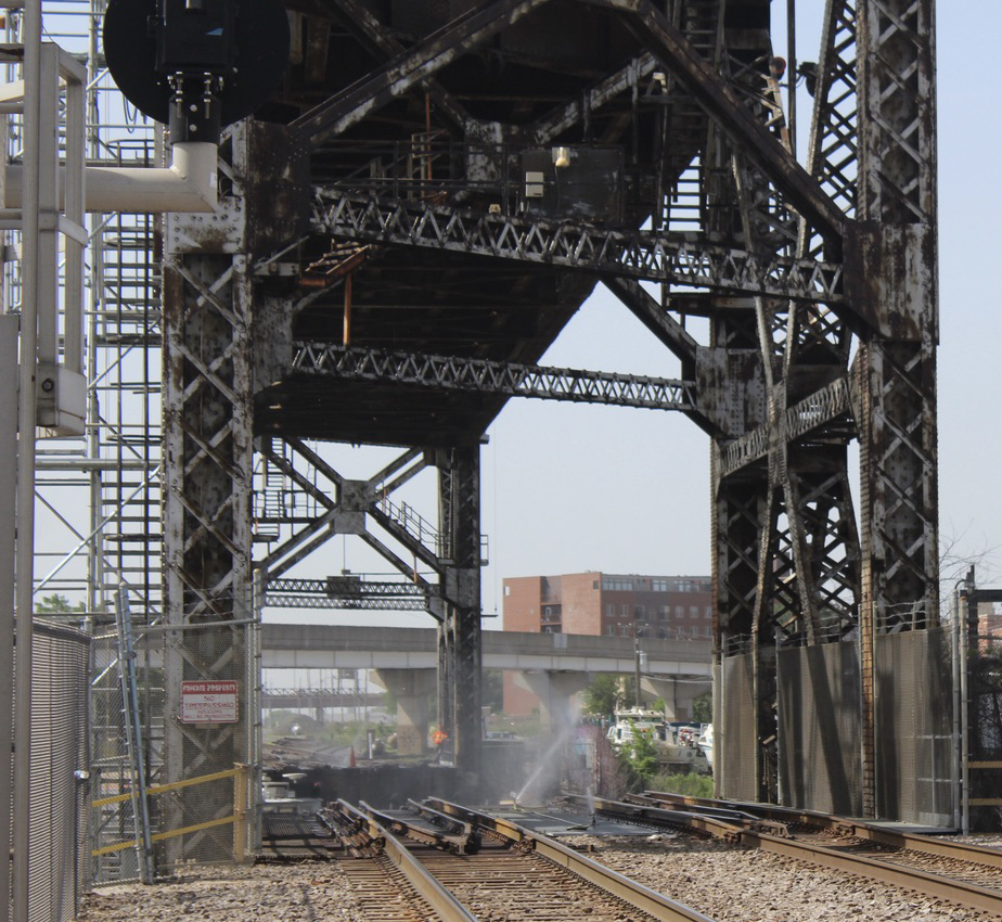 Drawbridge in raised position