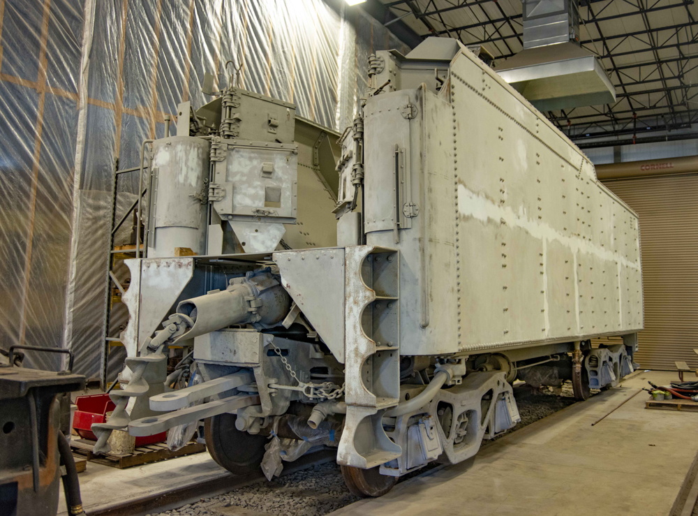 Locomotive tender in primer paint