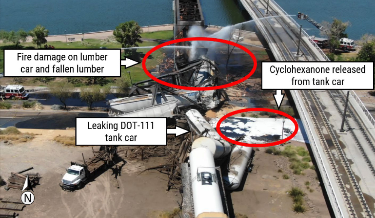 Photo of derailment with notations
