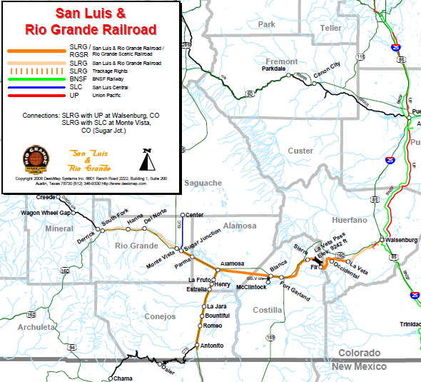 Map of the San Luis & Rio Grande Railroad