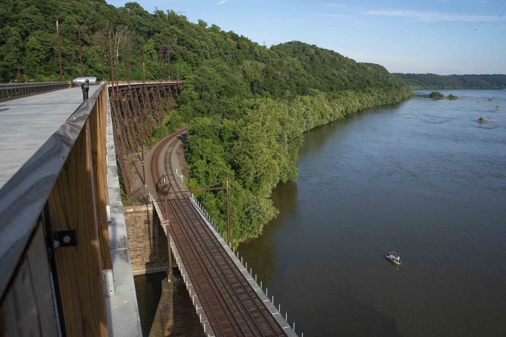 View of river from deck of high bridge