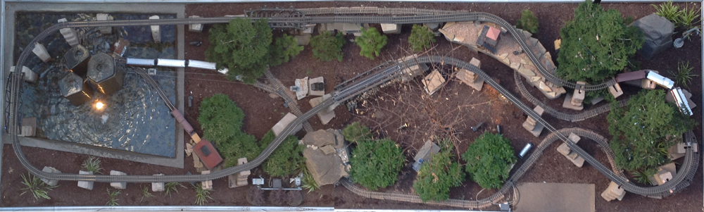 overhead view of small garden railway