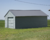 Small gray shed next to farm field