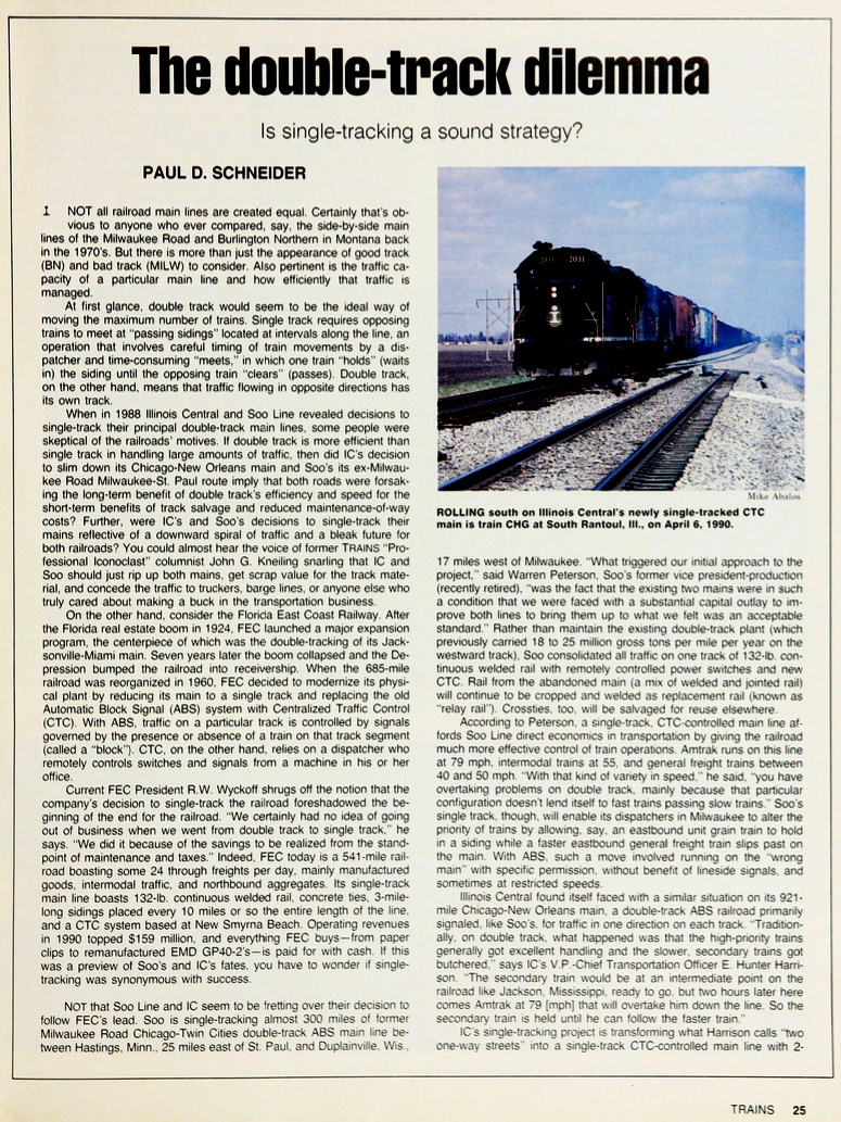 Image of one page of 1991 Trains Magazine article.