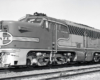 Black-and-white image of a cab unit in Santa Fe colors.