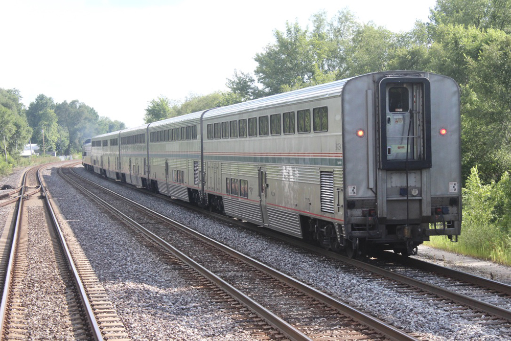 Passenger train seen from rear