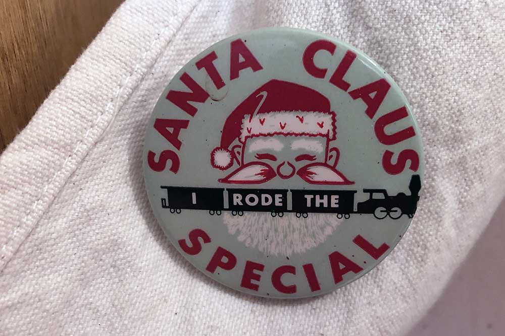 Commemorative Santa train ride button