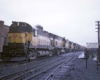 Diesel locomotives on freight train in city