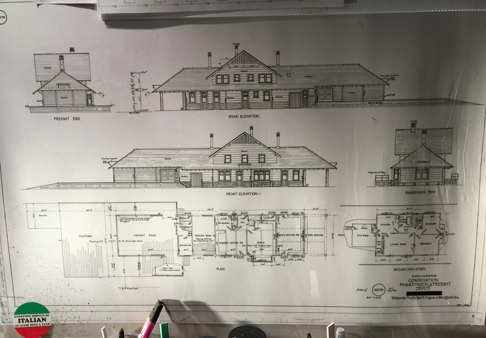 copy of vintage blueprint drawings to scratchbuild a rural large scale depot