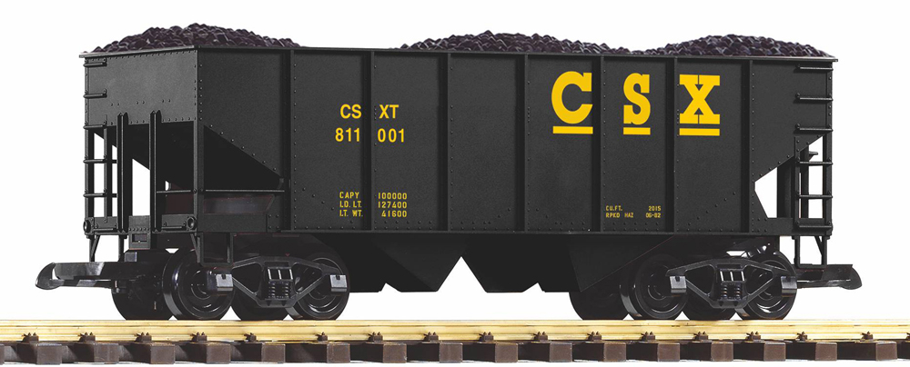 Model of black hopper with CSX markings in front of white background