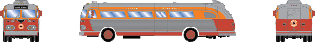 Red and orange 1940s intercity bus
