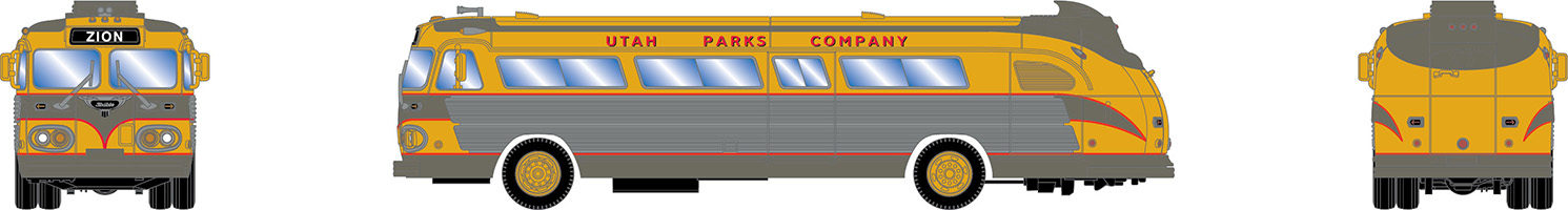 Yellow and silver 1940s intercity bus