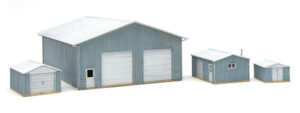 One pole barn and three sheds