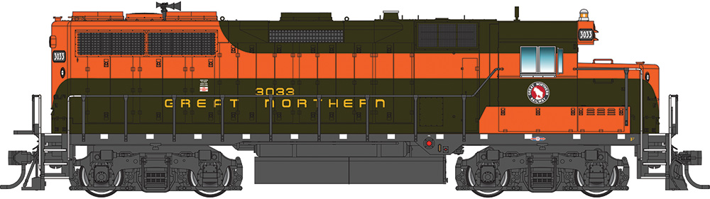 Dark green and orange diesel locomotive