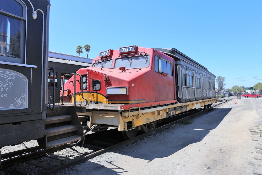 A mockup of a General Electric locomotive used in filming the movie “Unbreakable”