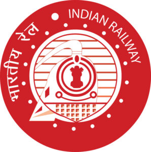 Red circular logo of Indian Railways featuring stylized steam locomotive