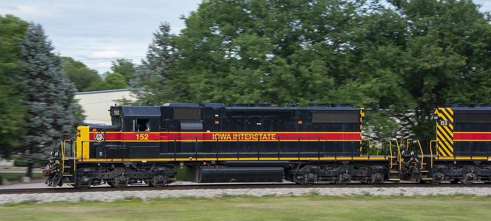 Shot of locomotive at speed with scenery blurred