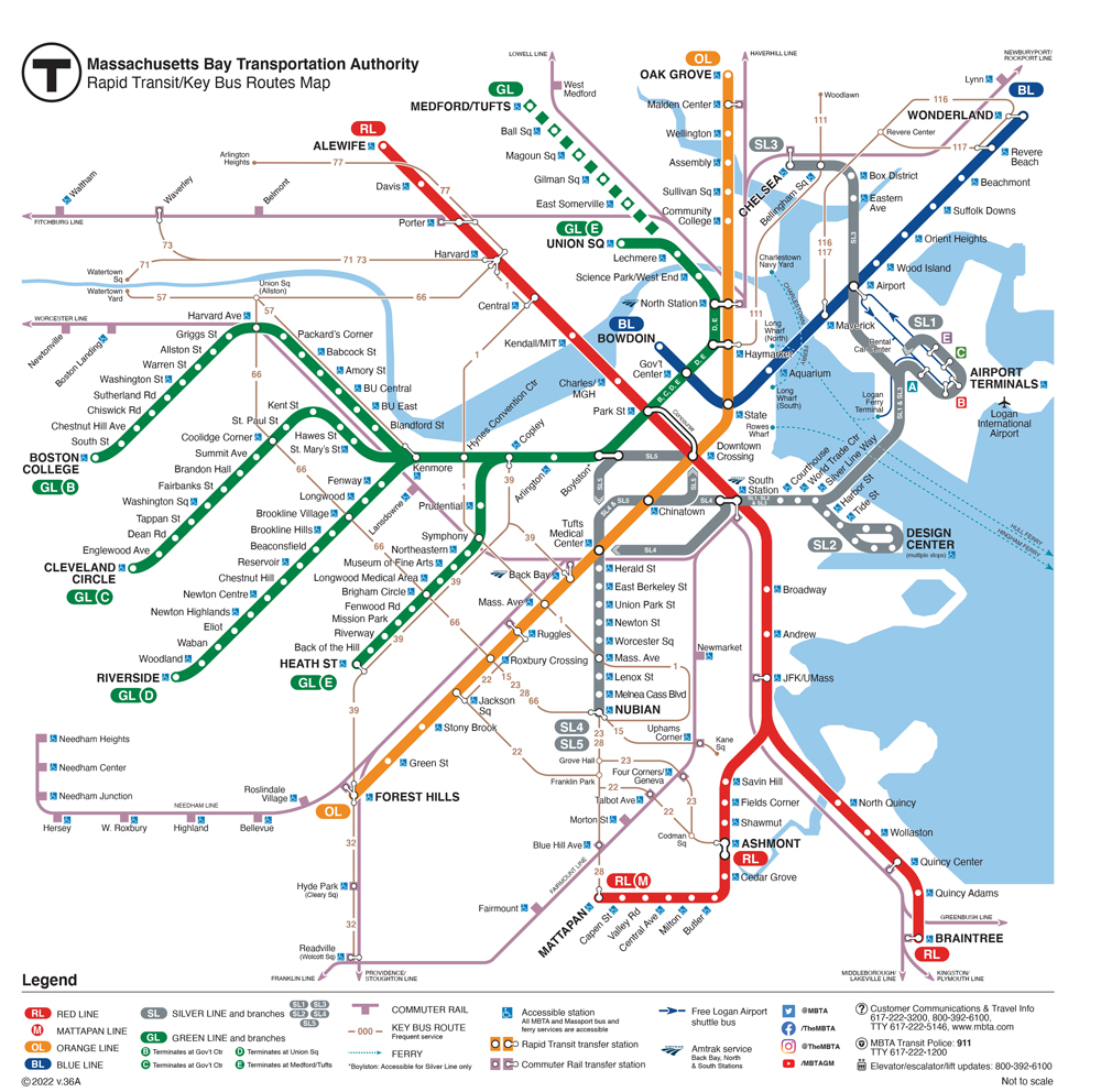 Boston rail transit map