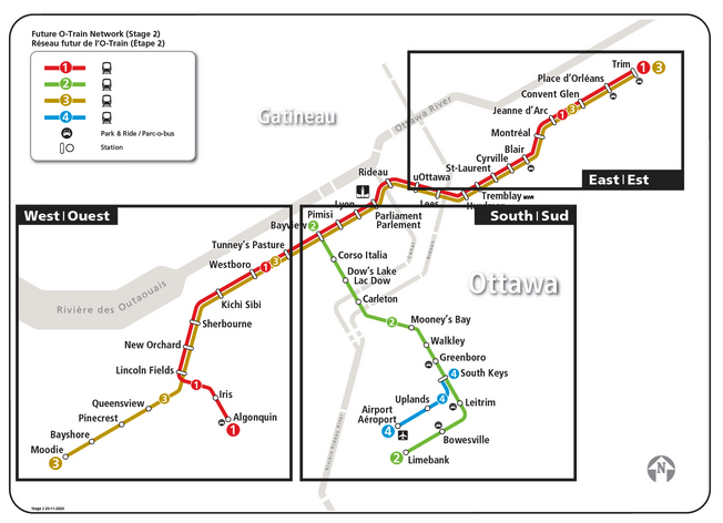 Map of Ottawa light rail system