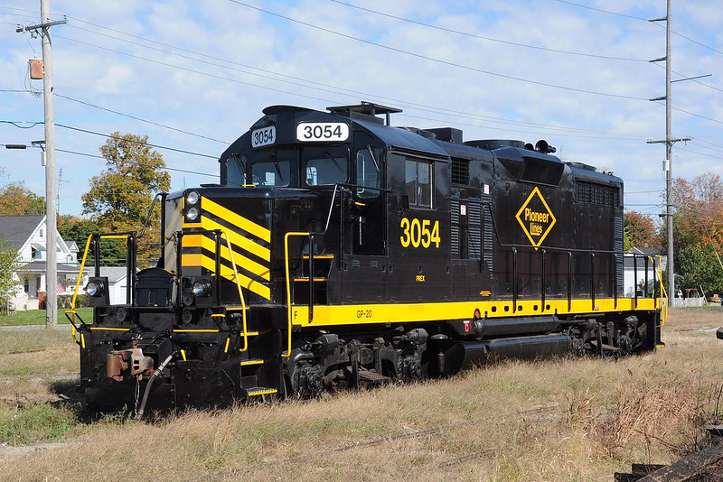 Black locomotive with yellow trim