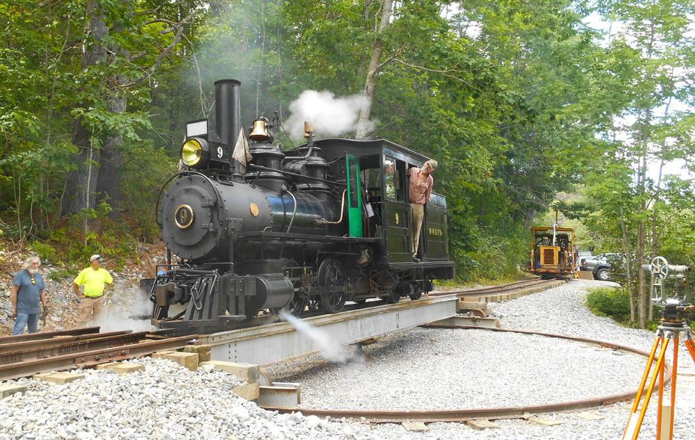 2-foot-gauge tank locomotive on turntable