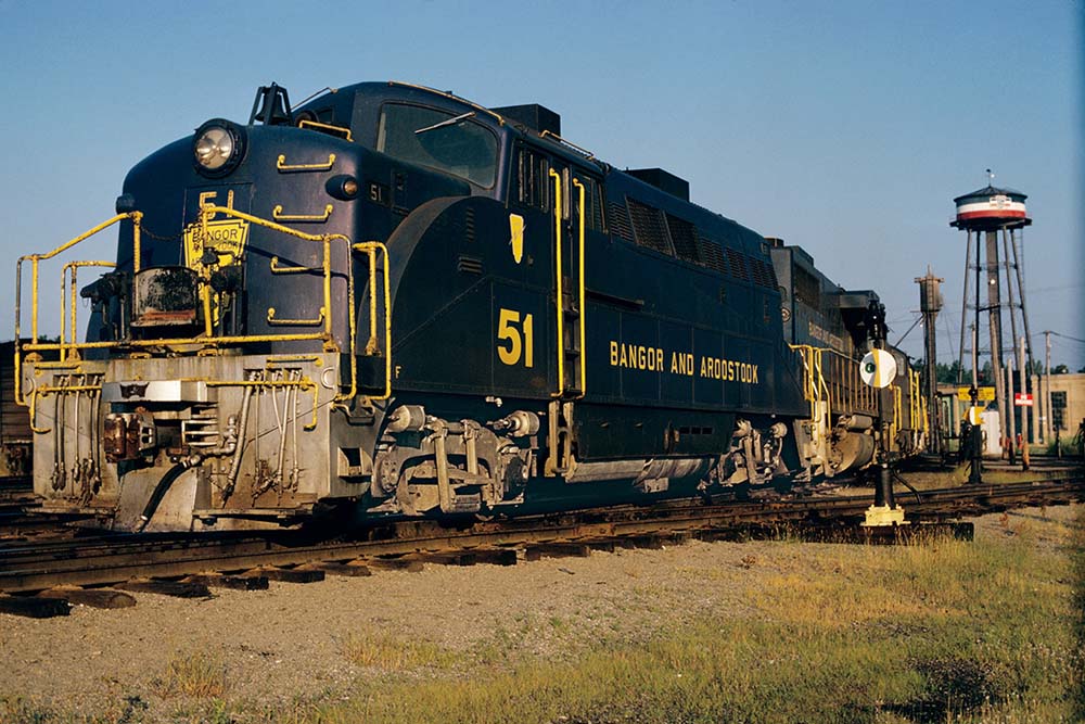 Diesel Bangor Aroostook locomotive in blue paint