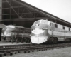 Streamlined Bangor Aroostook locomotive outside passenger station trainshed