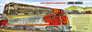 Lionel catalog page with Santa Fe and New York Central F3s