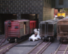 model boxcars near grain facility