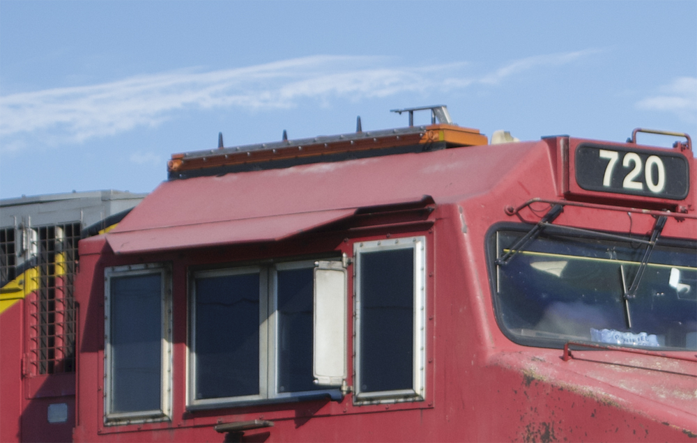 Close-up photo of antennas on locomotive cab