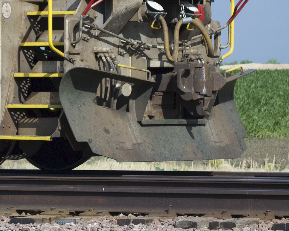 Close-up of snow plow on diesel locomotive