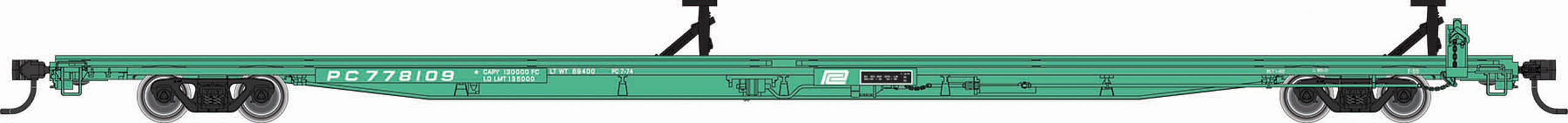 Drawing of green flatcar with white background