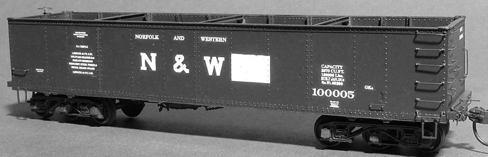 Model of six-axle dark gray gondola