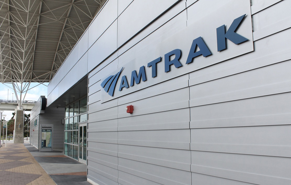 Amtrak sign on buildling exterior