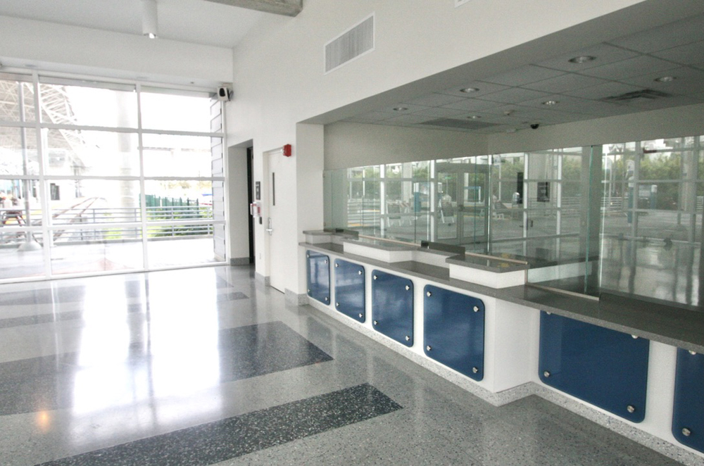 Ticket windows in unused station area